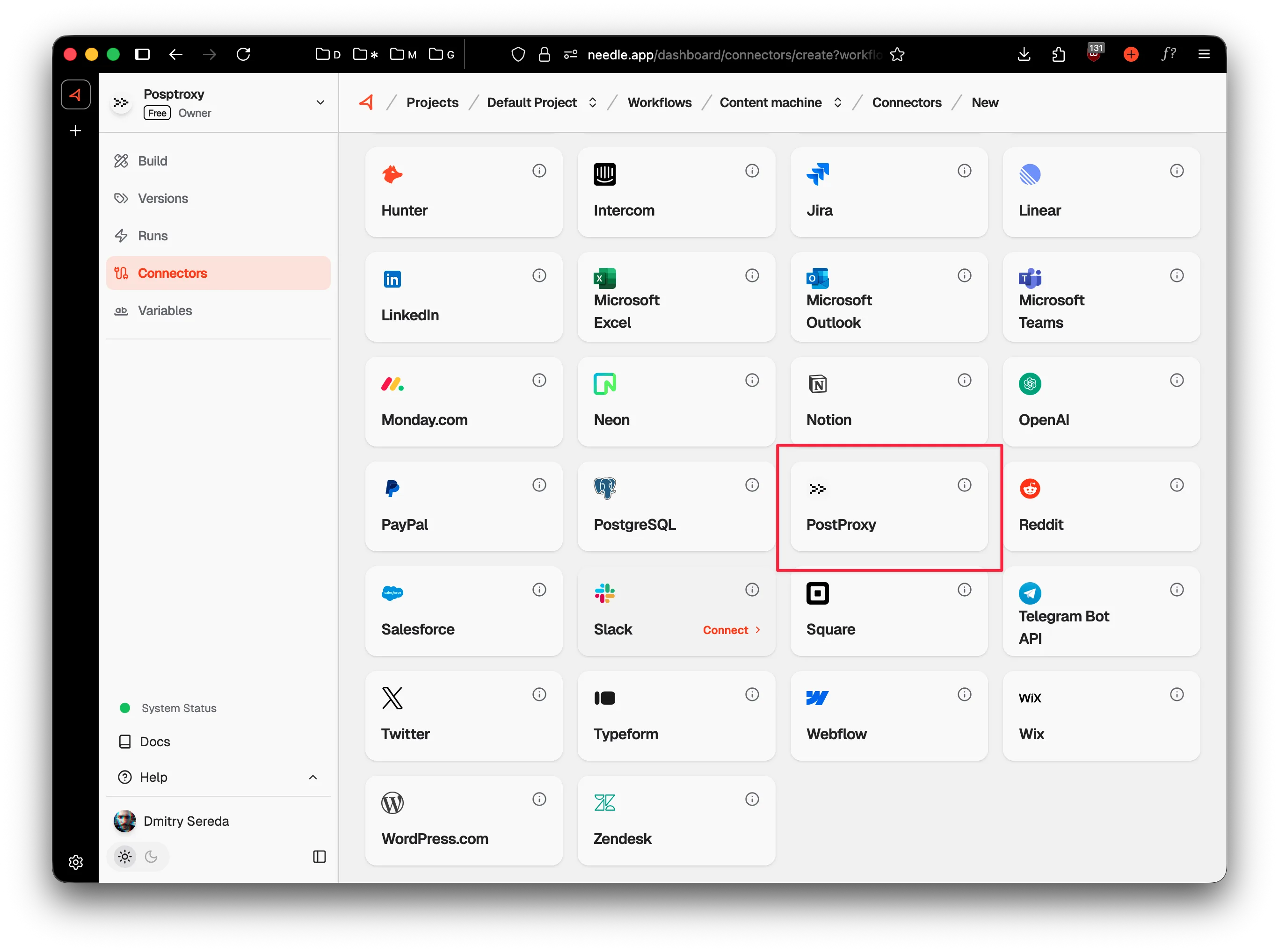 Add Postproxy connector in Needle