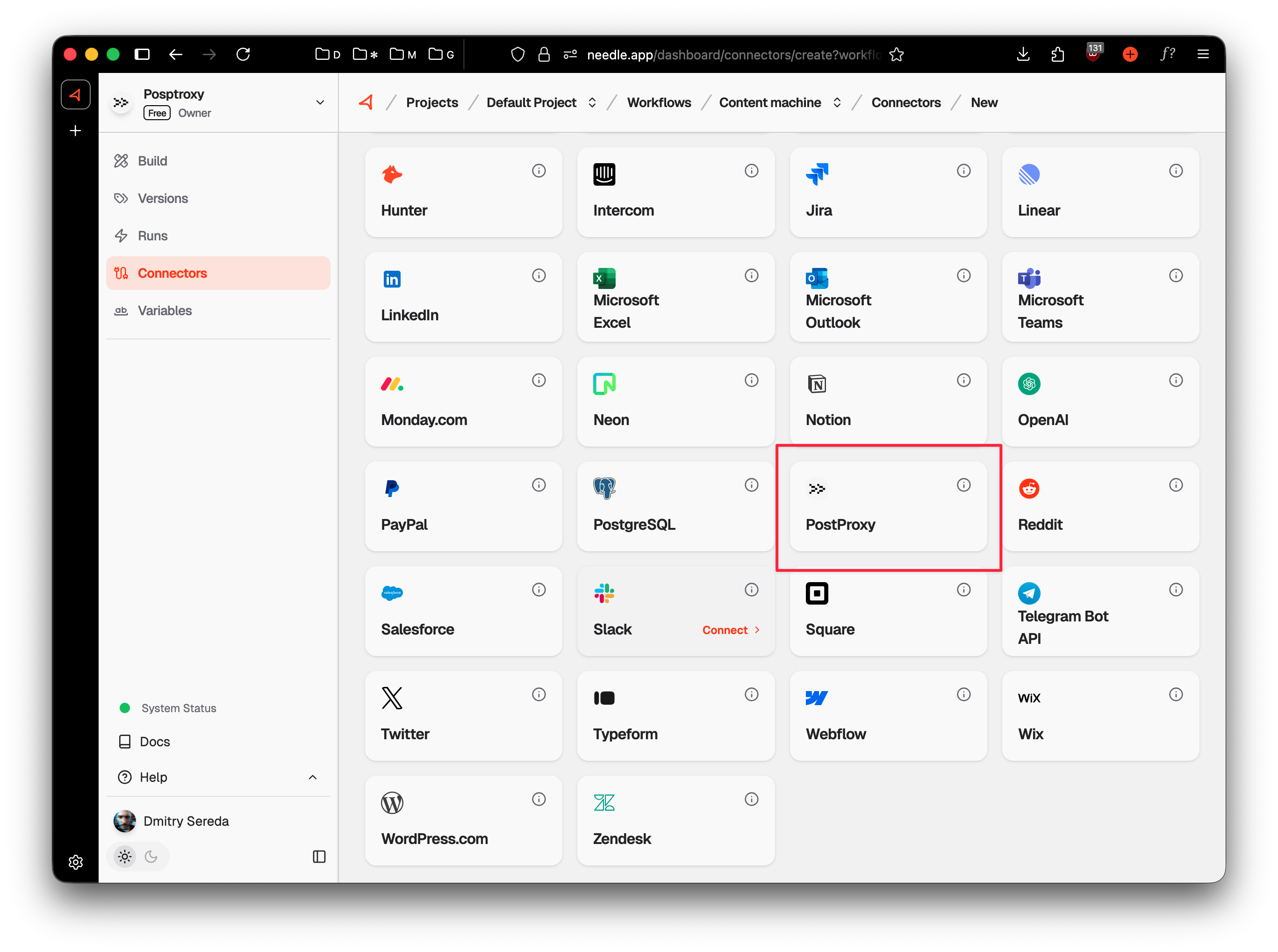 Add Postproxy connector in Needle
